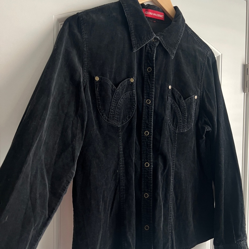 Gloria Vanderbilt Black Corduroy Western Button Up - Picture 2 of 4